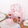 Girls' Vanity Table Chair Set Kids Makeup Dressing Table with Mirror and Drawer