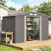 9 x 6FT Galvanised Garden Storage Shed with Sliding Door, Grey