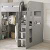 Grey High Sleeper Loft Bed with Desk and Wardrobe Carter