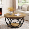 Round Coffee Table, 80cm Farmhouse Large Circle Coffee Table with 2-Tier Storage