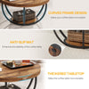 2-Tier Round Coffee Table with Storage Shelves, Industrial Wooden Center Table