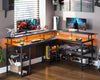L Shaped Gaming Desk with LED Lights & Power Outlets, 168×120cm Reversible Corne