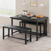 3 Pcs Wooden Kitchen Dining Living Room Table Metal Frame with 2 Benches Set
