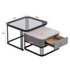 Square Nesting Coffee Table Set of 2 Stacking Side Tables with 2 Drawers Storage