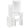 Dressing Table Mirror Drawers Vanity Makeup Desk Stool Set With LED Lights White