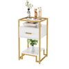 3-Tier Coffee Table w/ Tempered Glass Top Storage Drawer and Shelves Steel Frame