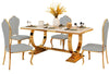 Luxury Marble Table Dining Set of 6 Chairs in Grey Leather & Marble Dining Top