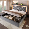 LED Ottoman Storage Bed Frame 135x190cm with Adjustable Height Headboard Grey