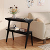 Black Narrow End Table, 2-Tier Modern Solid Wood Side Sofa Table for Living Room