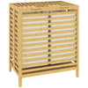 Bamboo Laundry Basket with Lid, 2 Baskets, Foldable, Natural and Cream White