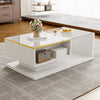 Coffee Table with LED Light & Glass Top White With Drawer Living Room Furniture