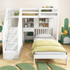 Bunk Bed with Stairs, Desk, Headboard Storage Solid Pine Wood Frame Kids Sleeper