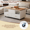 Lift up Coffee Table w/ Wheels & 4 Drawers, Height Adjustable Top, White/Wood
