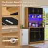 Kitchen Cupboard w/ LED & Power Outlet, Countertop, Tall Kitchen Cabinet, Black