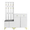 Shoe Storage Cabinets with Drawers, Shoe Bench and Coat Rack Wardrobe Set White