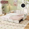 Daybed with Trundle Under Bed Guest 3ft Beige Upholstered Bed for Kids, Adults