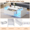 High Gloss White Coffee Table with LED & Drawer, Tempered Glass Top Centre Table