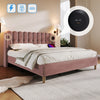 Velvet Upholstered Double Bed Frame with USB-C Charging, Pink 135x190cm 4ft6