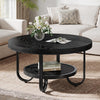 Round Coffee Table, 80cm Industrial Wood Circle Center Table for Living Room