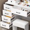 Dressing Table Makeup Desk 10 LED Lights Mirror 6 Drawers & Stool Set Vanity