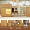 Extendable Dining Bar Table Wooden Kitchen Island with Cabinets & LED Lighting