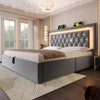 LED Ottoman Storage Bed Frame 135x190cm with Adjustable Height Headboard Grey