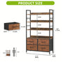 4-Tier Bookcase With Adjustable Shelves, 4 Fabric Drawers, Metal Frame, Brown