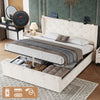 Double Bed Storage Bed Frame w/ Diamond Tufted Headboard, USB-C Charging, Beige