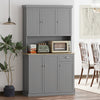 Modern Freestanding Kitchen Pantry Cabinet with Adjustable Shelves, Grey