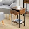2-Tier Industrial End Table Narrow Side Table Rustic Nightstand w Storage Drawer