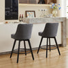 2 pack Swivel Bar Stools 26 inch Linen Counter Chairs Tufted Back Wood Legs