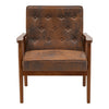 Linen/Distressed Leather Lounge Chair Occasional Retro Tub Armchair Padded Seat