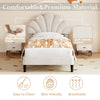 3ft Single Upholstered Bed Frame with Headboard, Solid Wood Slat, Velvet, Beige