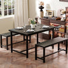 3 Pcs Wooden Kitchen Dining Living Room Table Metal Frame with 2 Benches Set