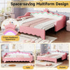 Single PU Leather Sofa Bed Daybed with LED Crown Headboard & Trundle 90x190cm