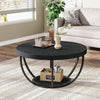 32‘’ Round Coffee Table 2-Tier Circle Wood Accent Center Table for Living Room