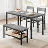 4-Pcs Dining Table Set with 2 Chairs & Bench,Space-Saving Design w/ Storage Rack