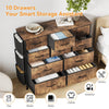 Chest of Drawers with 10 Fabric Drawers Tall Storage Unit Metal Frame Wooden Top