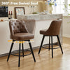 2 pack Swivel Bar Stools 26 inch Linen Counter Chairs Tufted Back Wood Legs