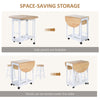 3pc Wooden Kitchen Cart Mobile Rolling Trolley Folding Stools Wheels Drawers