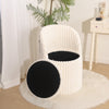 Ottoman Storage Stool Ribbed Round Pouffe Seat 3-in-1 Compact Chair Footstool