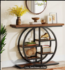 Industrial Narrow Console Table - Rustic Brown Wood & Metal 5-Tier