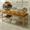2-Tier Velvet Top Bamboo Gold Metal Shoe Rack Stand Shoe Storage Shelf Hallway
