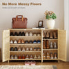 Bamboo Shoe Cabinet with Louvered Doors, 14 Pairs Footwear Cupboard for Hallway