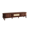 Solid Wood & Rattan TV Stand - Natural Style Cabinet with Doors & Drawers UK
