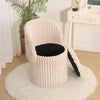 Ottoman Storage Stool Ribbed Round Pouffe Seat 3-in-1 Compact Chair Footstool