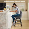 2 pack Swivel Bar Stools 26 inch Linen Counter Chairs Tufted Back Wood Legs