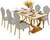 Luxury Marble Table Dining Set of 6 Chairs in Grey Leather & Marble Dining Top