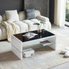 Coffee Table White High Gloss 2 Tier Black Galaxy Glitter Glass Top Rectangle