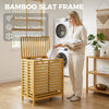 Bamboo Laundry Basket with Lid, 2 Baskets, Foldable, Natural and Cream White